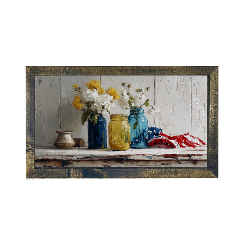 Sideboard Still Life - Jars with American Flag - Horizontal Frame