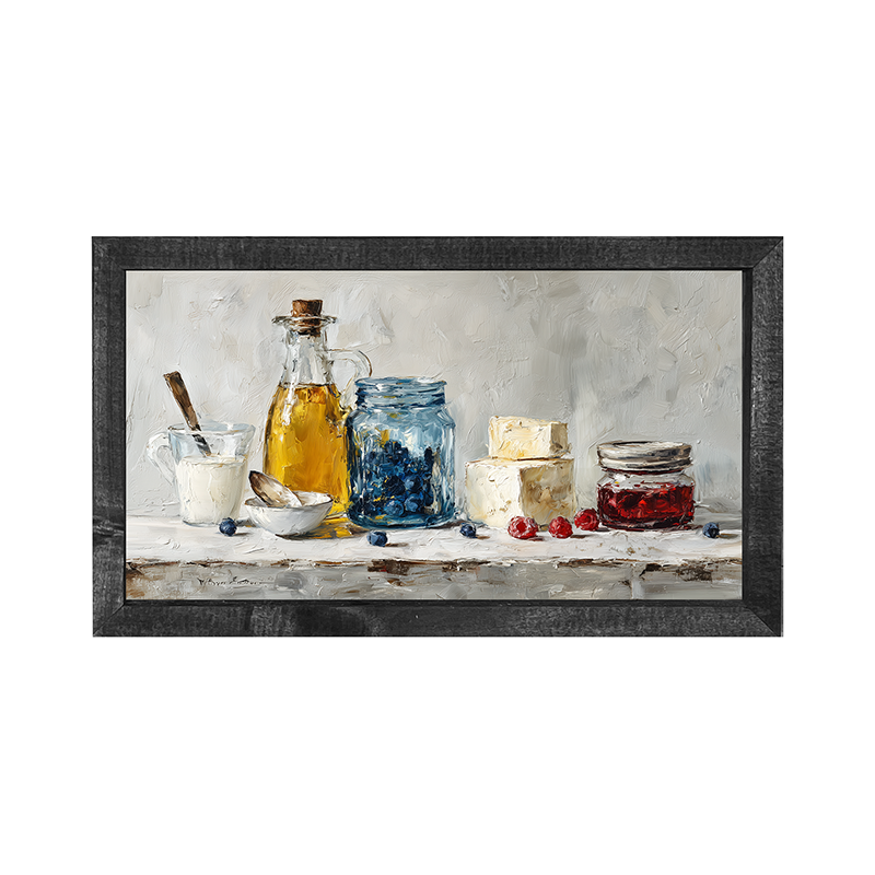 Sideboard Still Life - Cheese and Berries - Horizontal Frame
