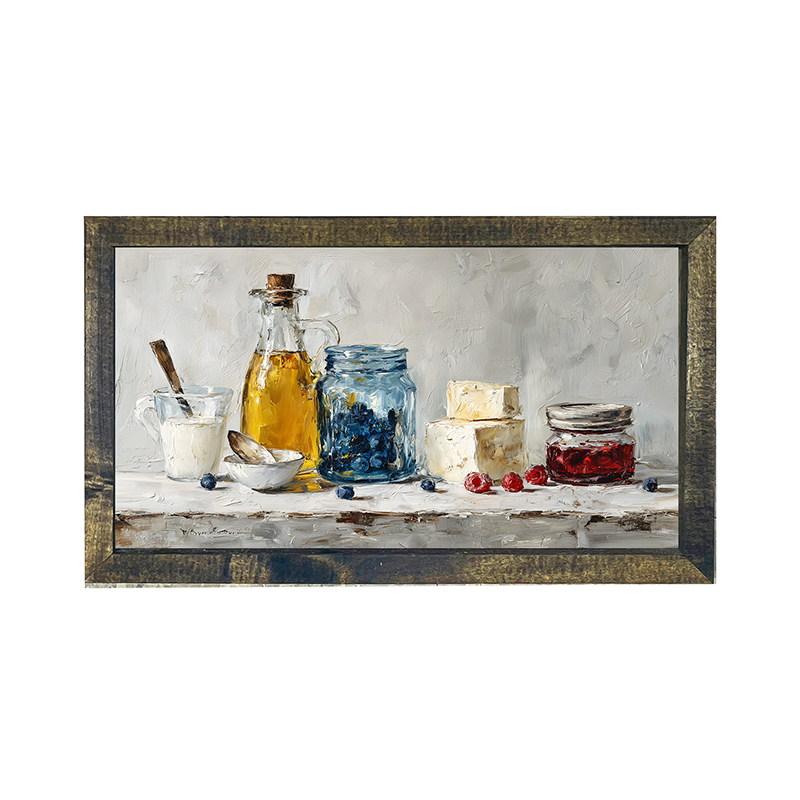 Sideboard Still Life - Cheese and Berries - Horizontal Frame