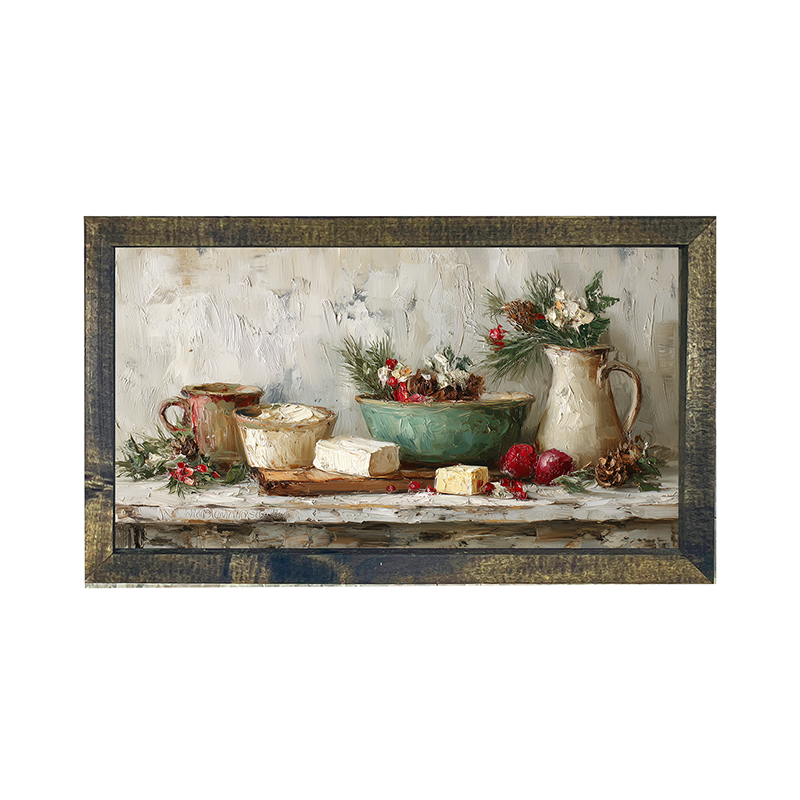 Sideboard Still Life - Pine Sprigs and Crockery - Horizontal Frame