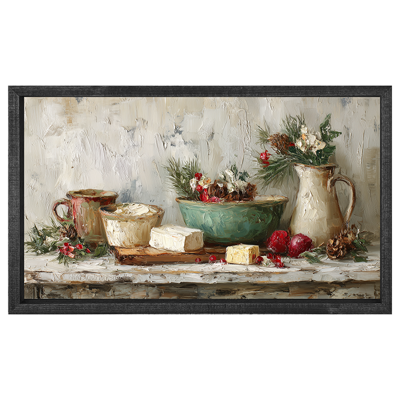 Sideboard Still Life - Pine Sprigs and Crockery - Horizontal Frame