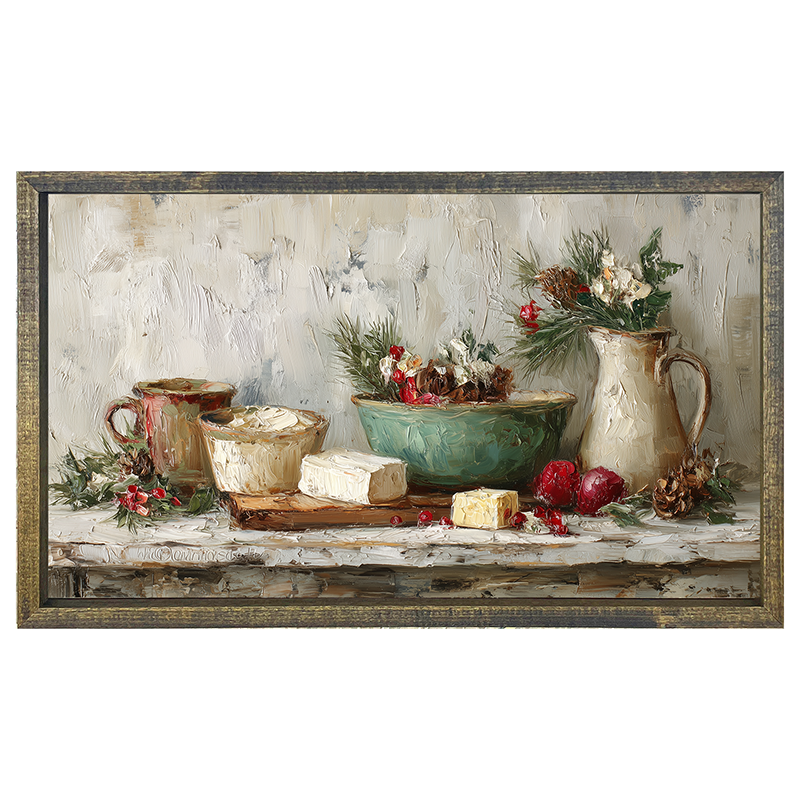 Sideboard Still Life - Pine Sprigs and Crockery - Horizontal Frame
