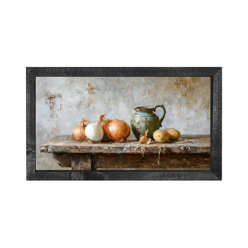Sideboard Still Life - Onions near Pitcher - Horizontal Frame