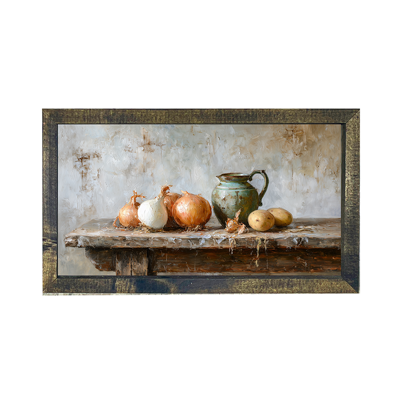 Sideboard Still Life - Onions near Pitcher - Horizontal Frame