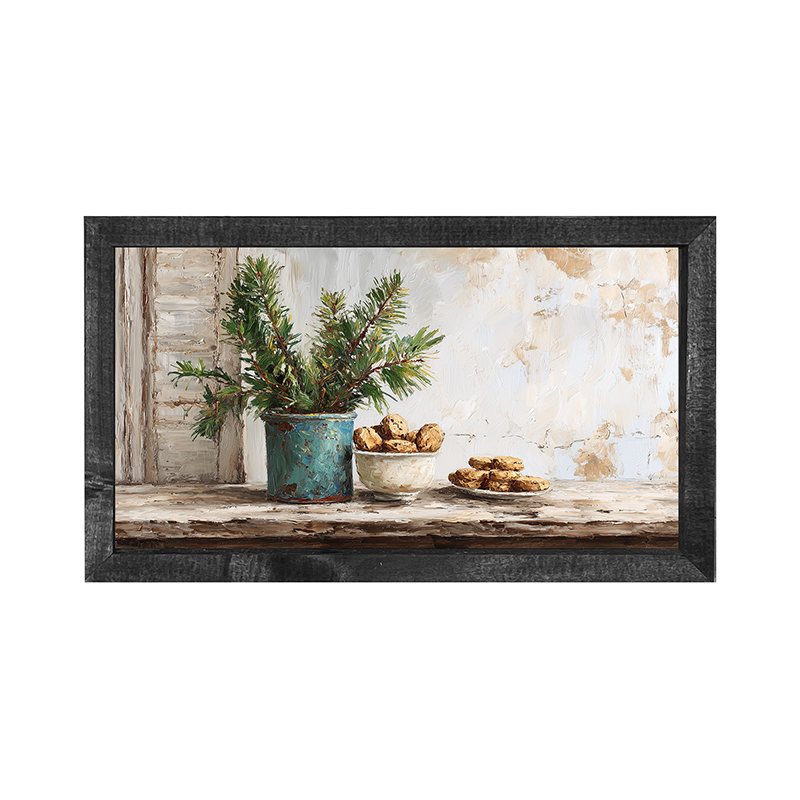 Sideboard Still Life - Pine Sprigs with Cookies - Horizontal Frame