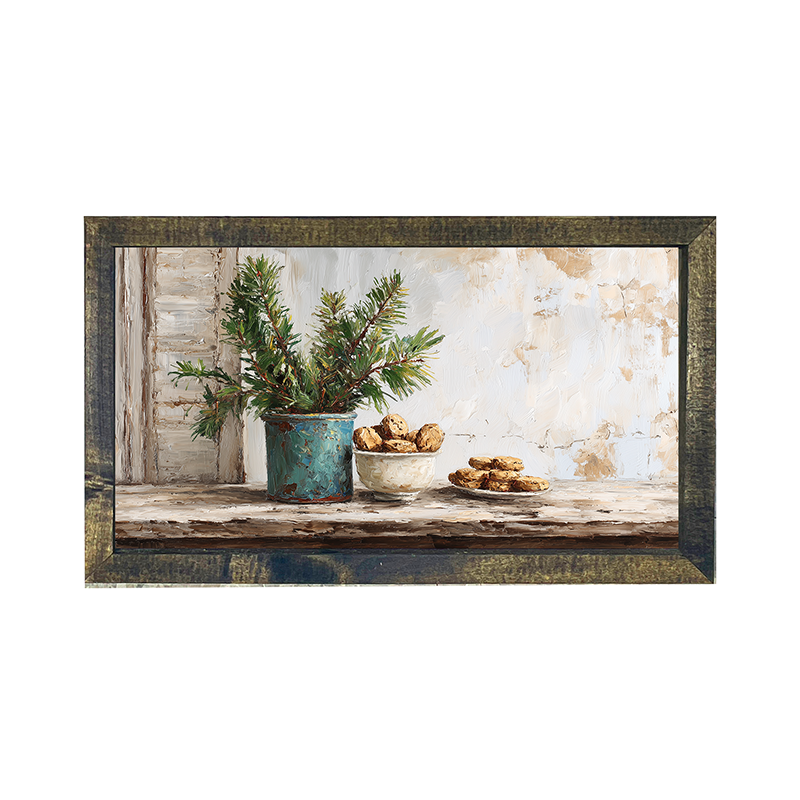 Sideboard Still Life - Pine Sprigs with Cookies - Horizontal Frame