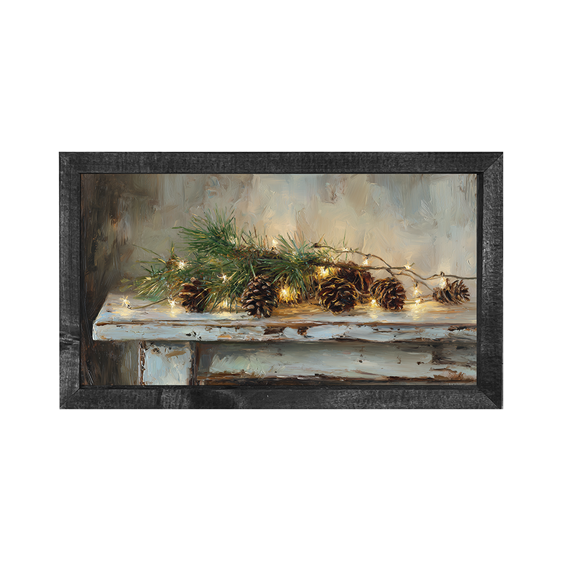Sideboard Still Life - Pine Sprigs with Pine Cones - Horizontal Frame