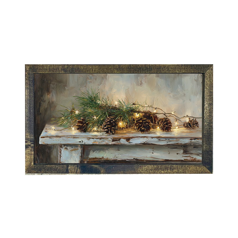 Sideboard Still Life - Pine Sprigs with Pine Cones - Horizontal Frame