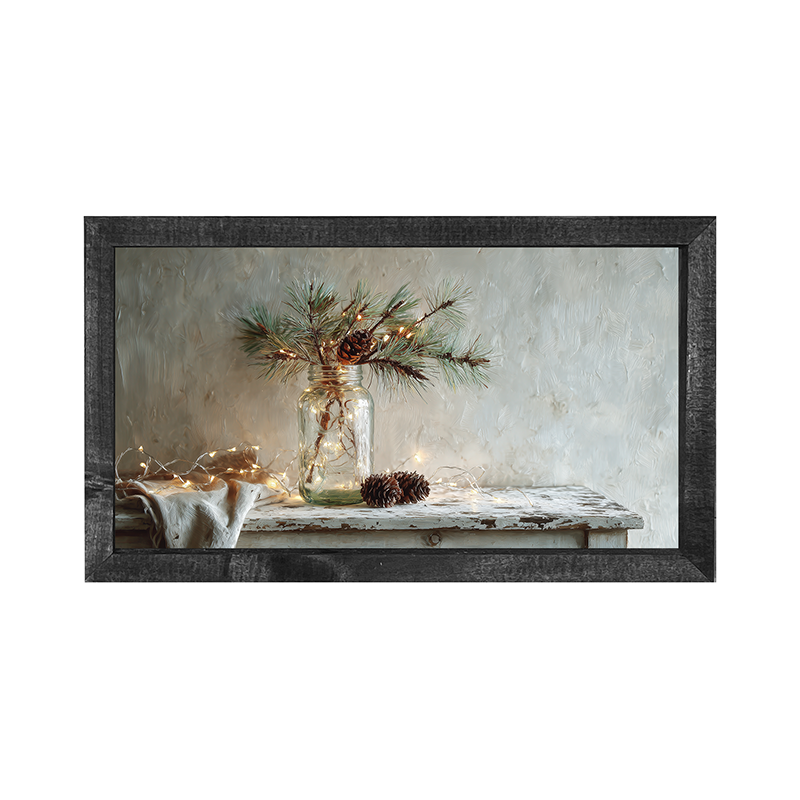 Sideboard Still Life - Pine Sprig in Jar - Horizontal Frame