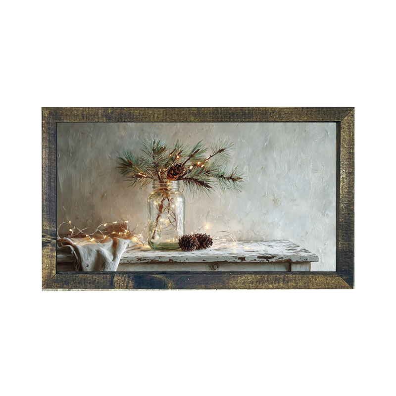 Sideboard Still Life - Pine Sprig in Jar - Horizontal Frame