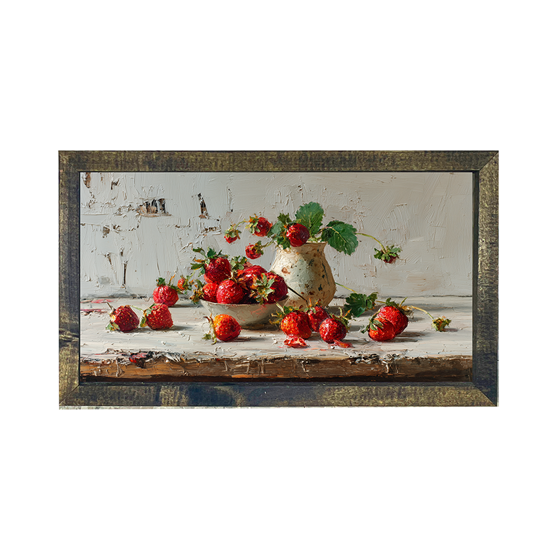 Sideboard Still Life - Strawberries Overflowing - Horizontal Frame