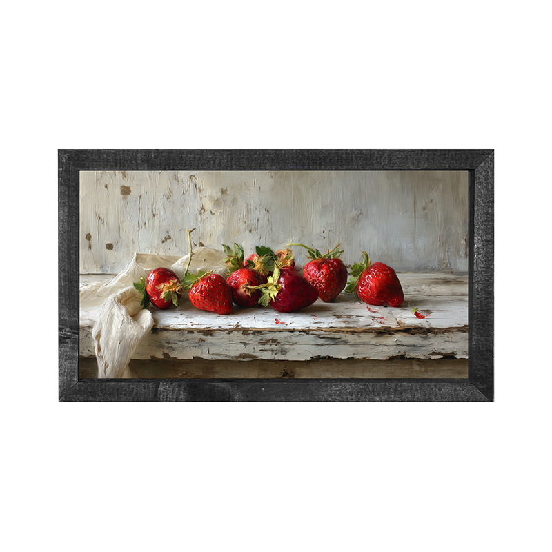 Sideboard Still Life - Strawberries with Linen - Horizontal Frame