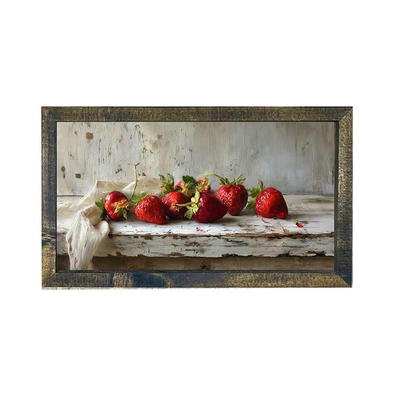 Sideboard Still Life - Strawberries with Linen - Horizontal Frame