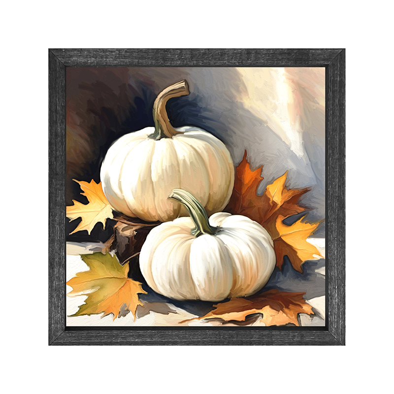 White pumpkins with fall leaves
