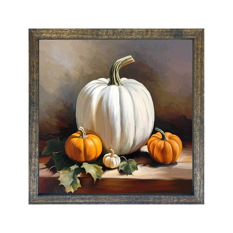 white pumpkin with orange pumpkins