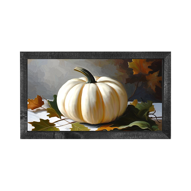 white pumpkin on table cloth - Horizontal Frame