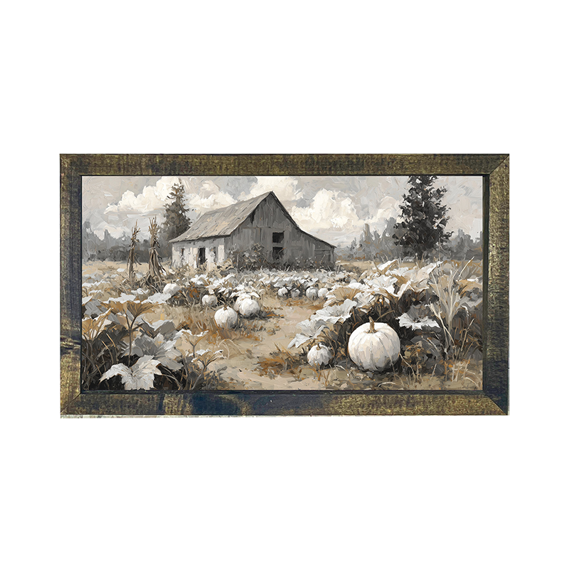 White Pumpkins in Field - Horizontal Frame
