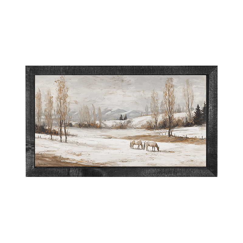 Horses in a Snowy Field - Horizontal Frame