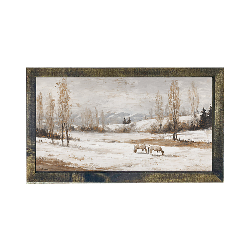 Horses in a Snowy Field - Horizontal Frame