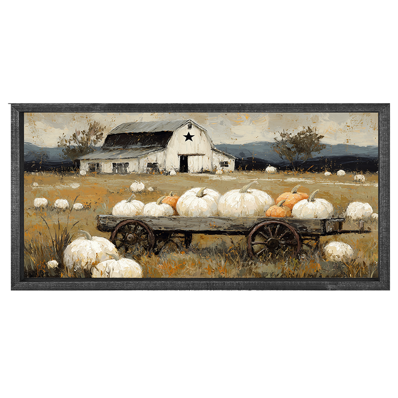 Pumpkin Wagon near Barn - Horizontal Frame