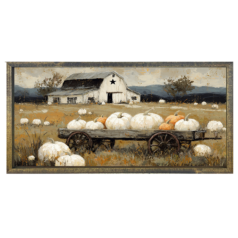 Pumpkin Wagon near Barn - Horizontal Frame