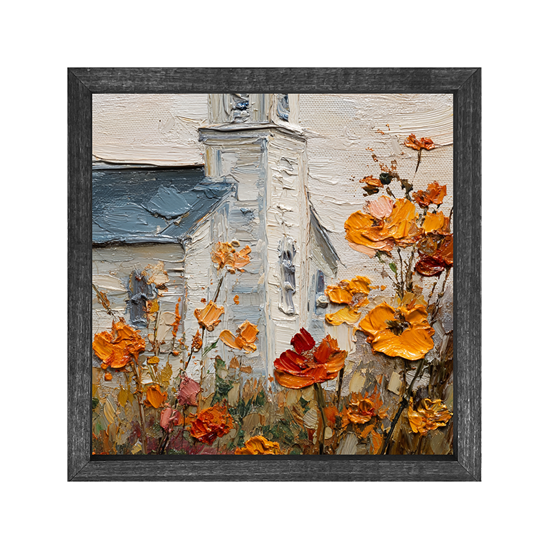 Autumn Country Church - Flowers Close-up - Square Frame
