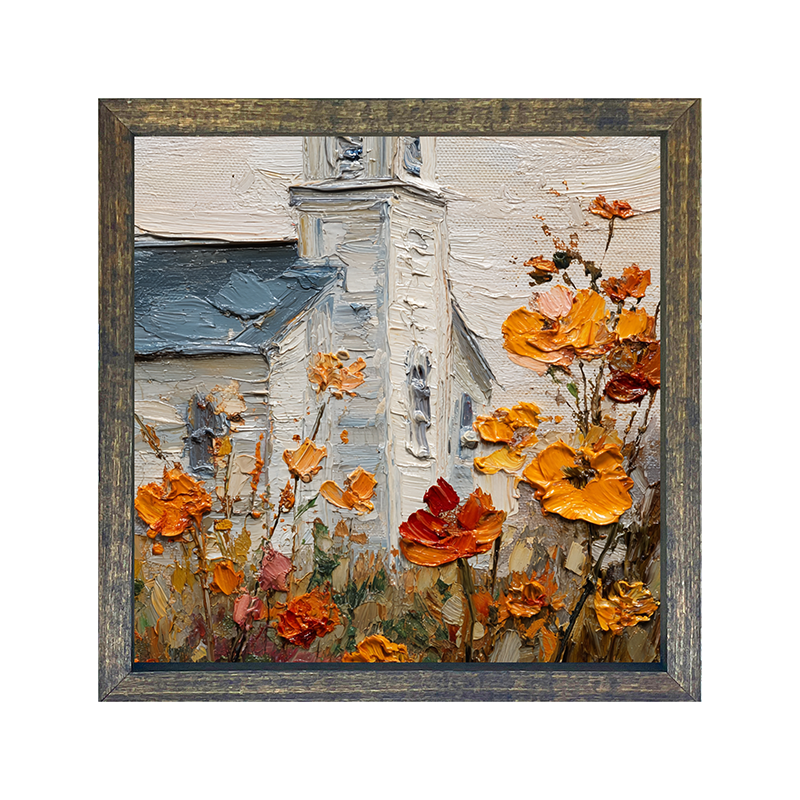Autumn Country Church - Flowers Close-up - Square Frame