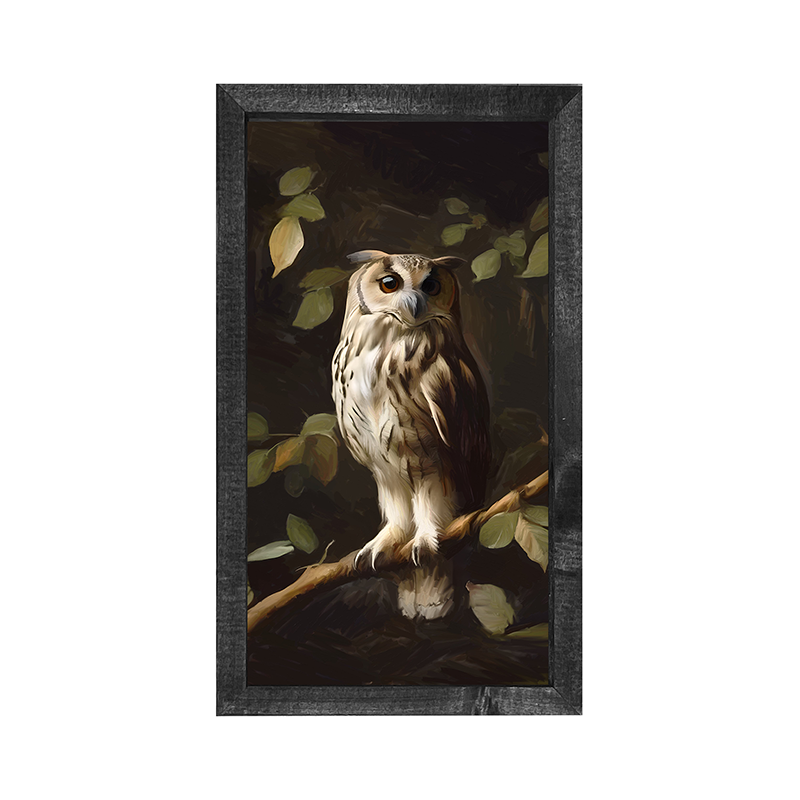 Gray and White Owl - Vertical Frame