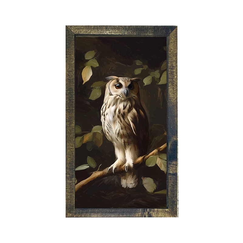 Gray and White Owl - Vertical Frame