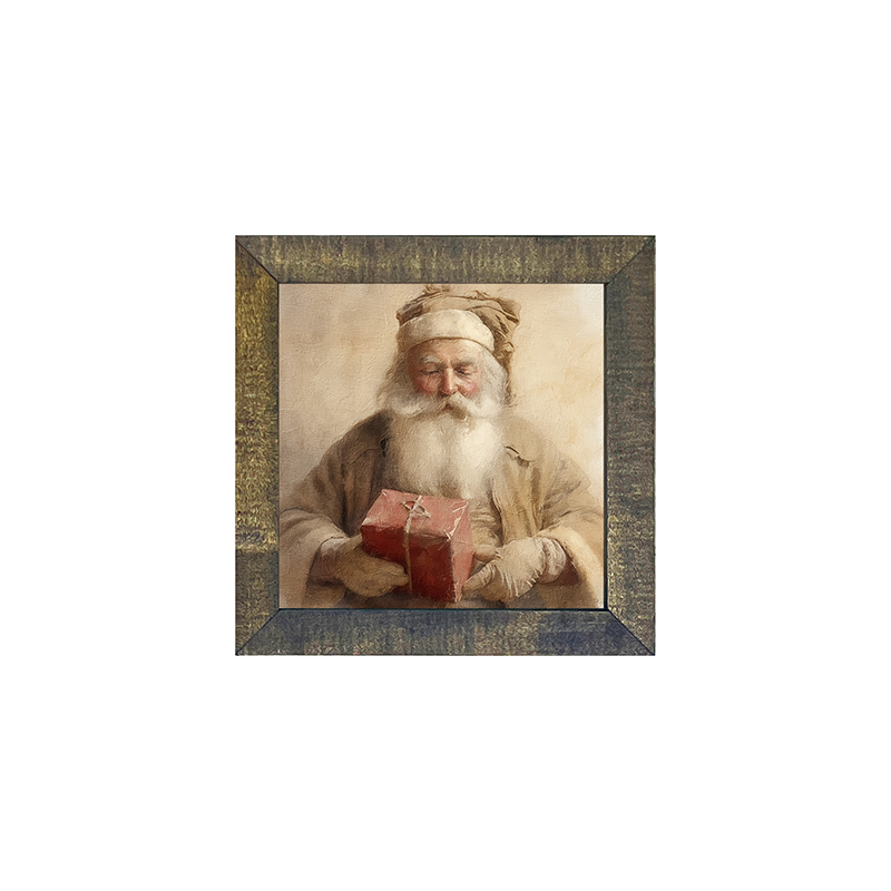 Old world Santa holding gift