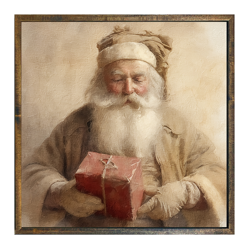 Old world Santa holding gift