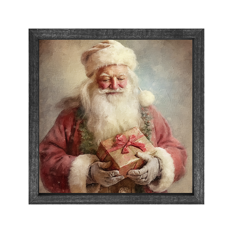 Old world Santa holding present