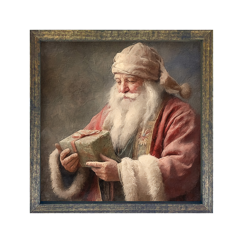 Old world Santa with present