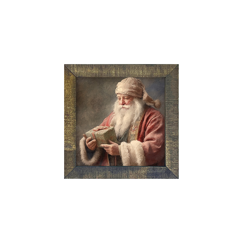 Old world Santa with present