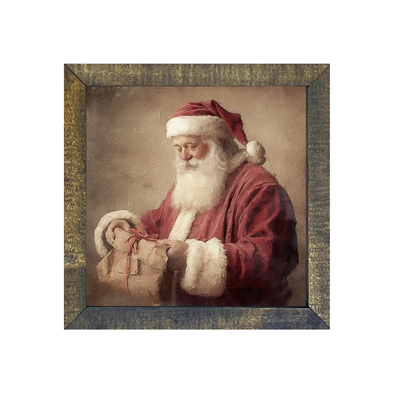 Old world Santa smiling with gift