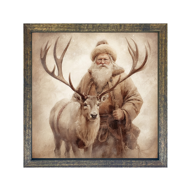 Santa posing with reindeer