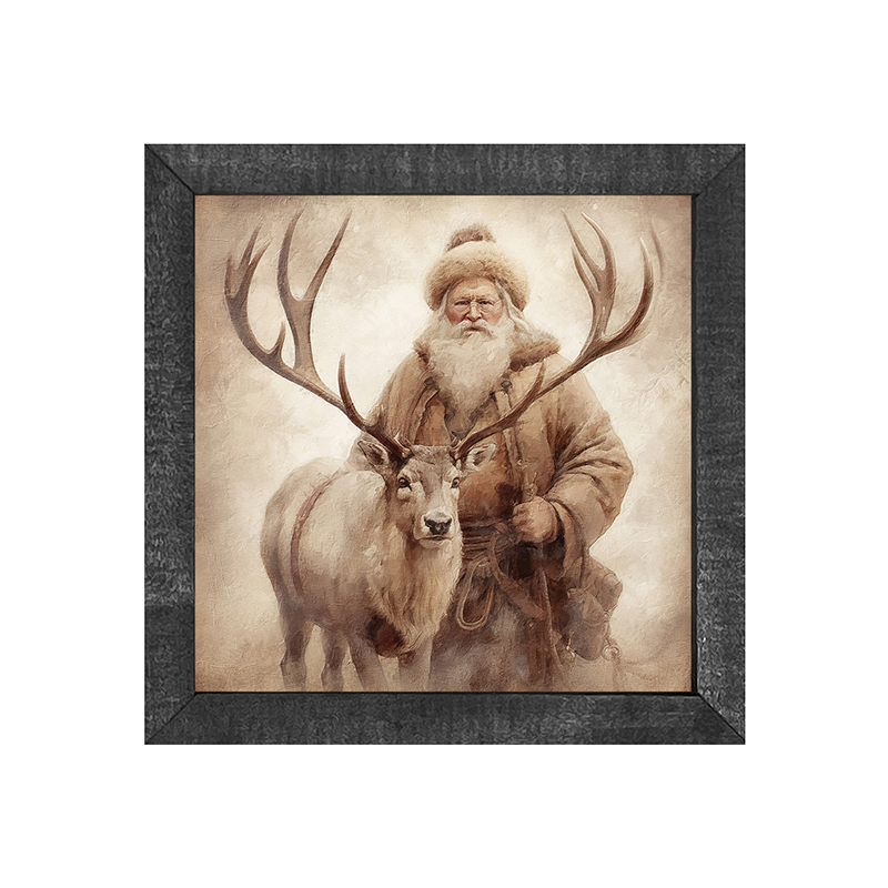 Santa posing with reindeer