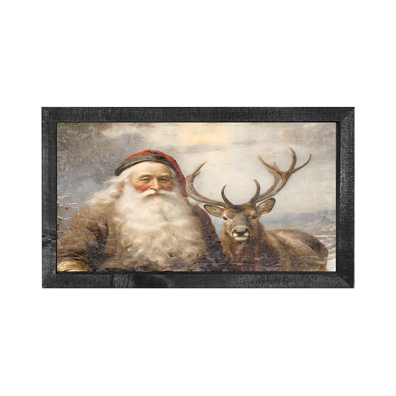 Reindeer with Santa 2 - Horizontal Frame