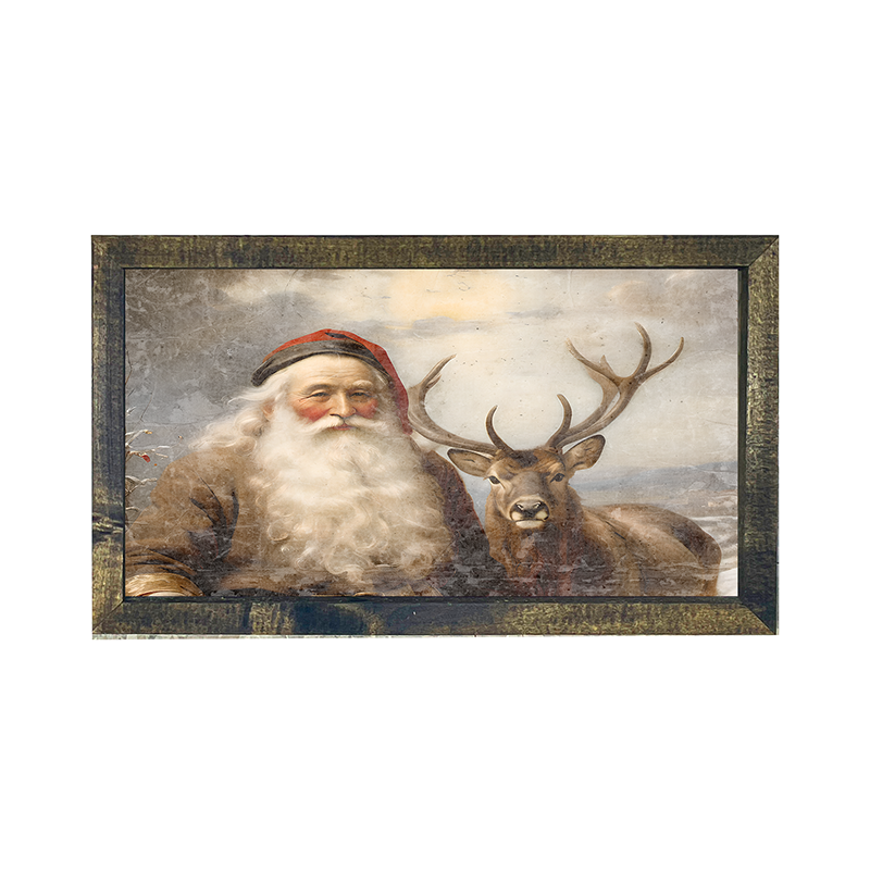 Reindeer with Santa 2 - Horizontal Frame