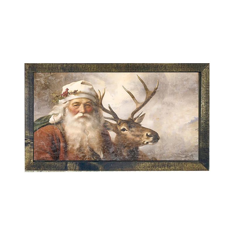 Reindeer with Santa 3 - Horizontal Frame