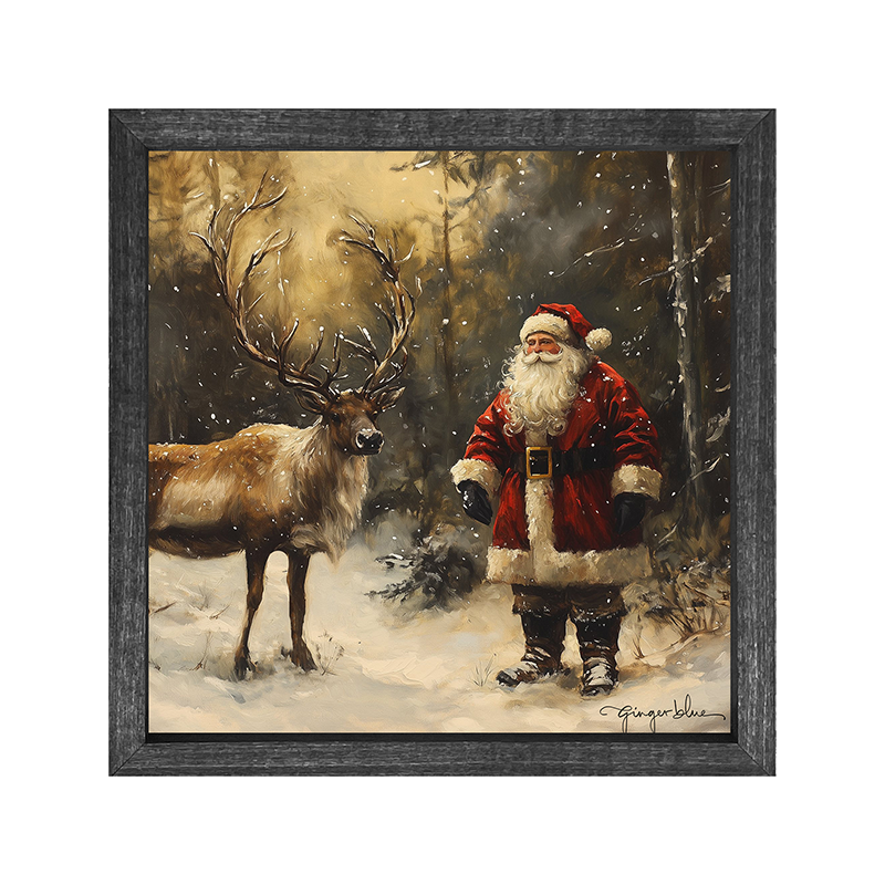 Santa with Reindeer in Forest