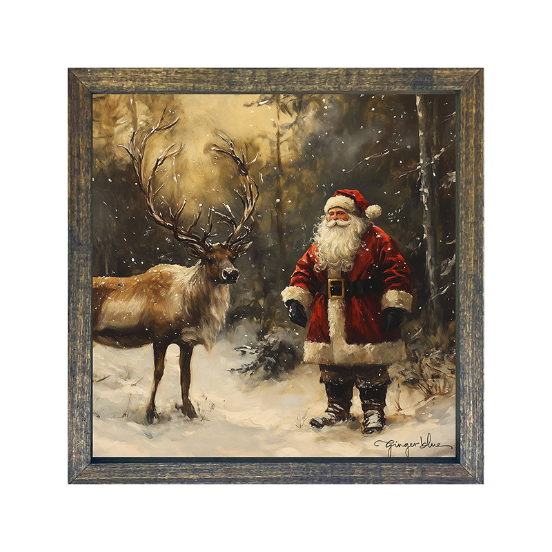 Santa with Reindeer in Forest