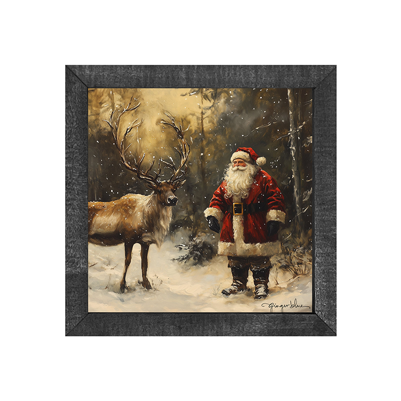 Santa with Reindeer in Forest