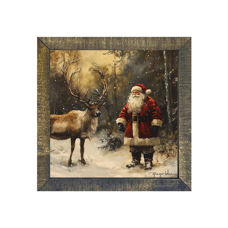 Santa with Reindeer in Forest