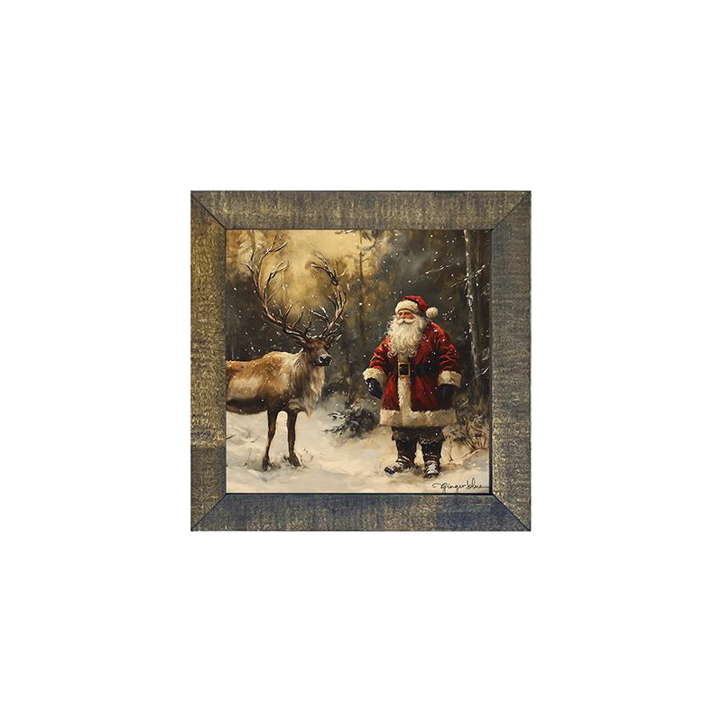 Santa with Reindeer in Forest