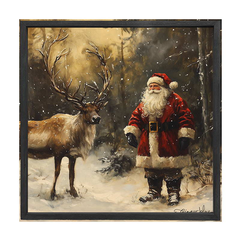 Santa with Reindeer in Forest