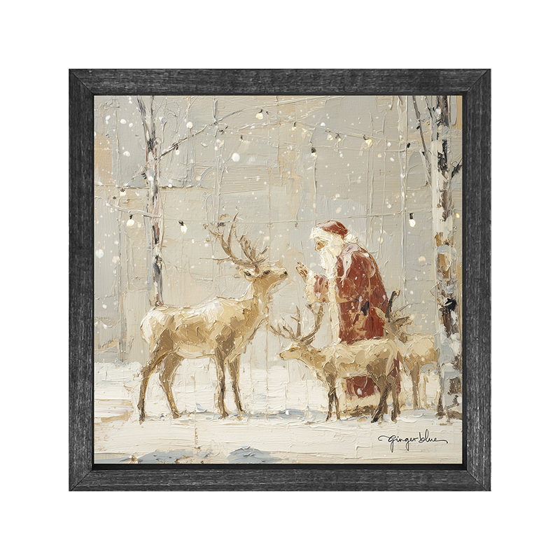 Santa Visiting Reindeer under Lights