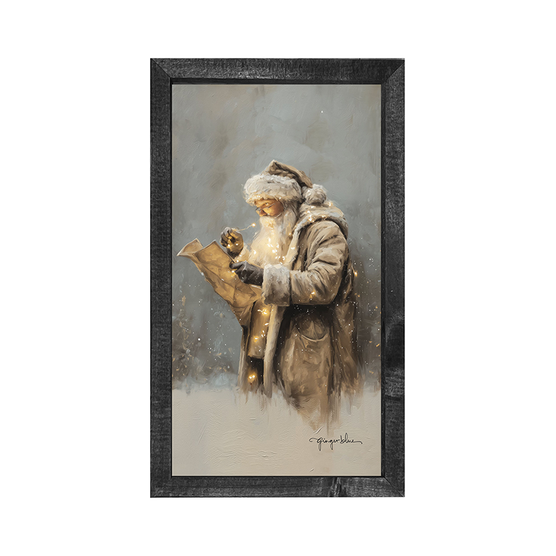 Santa Reading his list with Christmas Lights - Vertical Frame