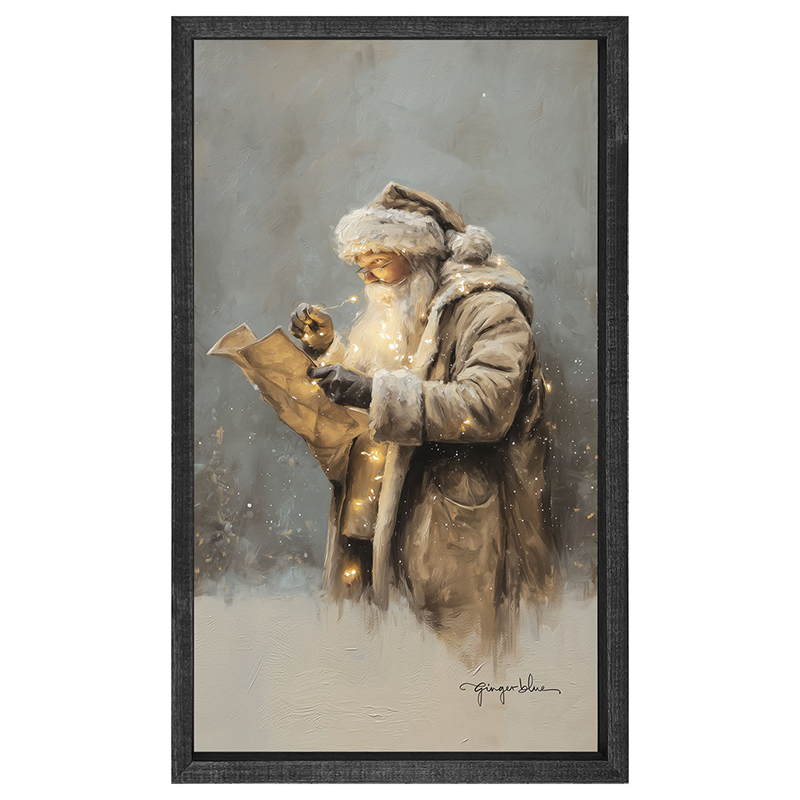 Santa Reading his list with Christmas Lights - Vertical Frame