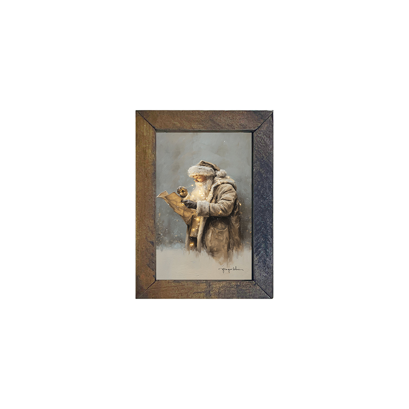 Santa Reading his list with Christmas Lights - Vertical Frame